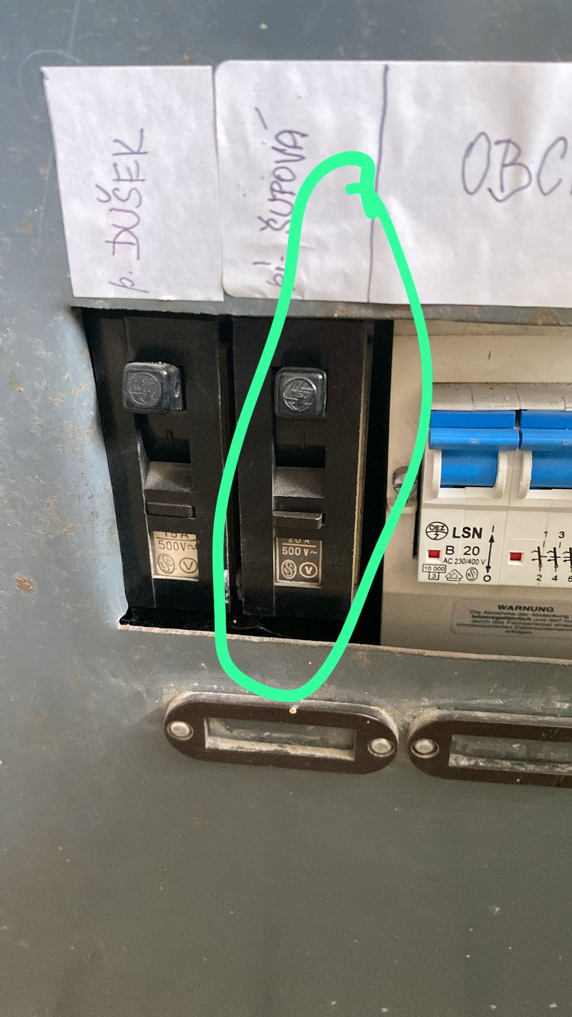 Circuit breaker labeled 2 Šupová
